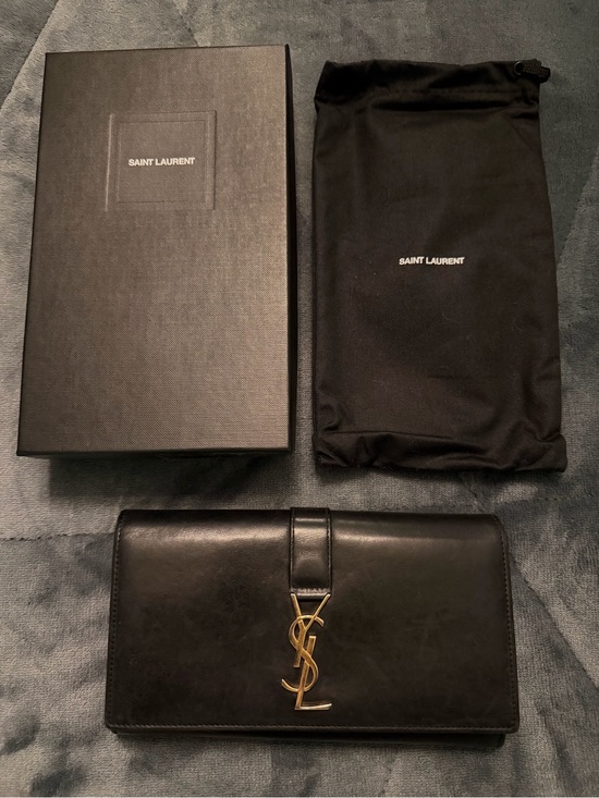 Saint Laurent Handbags - Saint Laurent Black Leather Wallet with Gold YSL Monogram